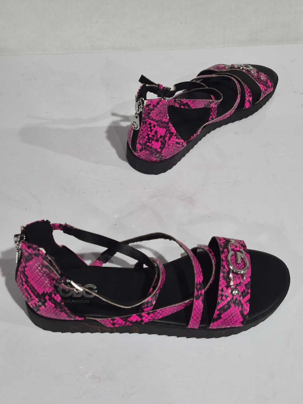 G by Guess Women's Pink Snake-Print Strappy Sandals Dize 8 1/2